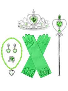 1set Kids Heart Crown, Wand, Gloves, Chain, Princess Dress Up Prop For Role Play Party, Ice Princess Costume