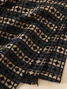 Khăn choàng cổ kẻ caro cổ điển Unisex, mọi mùa, quà tặng bạn trai, quà tặng sinh nhật, len nguyên chất, khăn choàng ấm áp, hai mặt cao cấp, phong cách Hàn Quốc, phong cách đường phố và công sở, dày và ấm áp thường ngày - kẻ sọc đen - Xem 7