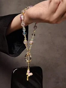 Dây đeo tay có thể tháo rời hình bướm đính hạt sang trọng, Vòng đeo tay, Dây buộc ngắn, Giá đỡ ốp điện thoại, Móc chìa khóa, Mặt dây chuyền túi - Hồng - Xem 3