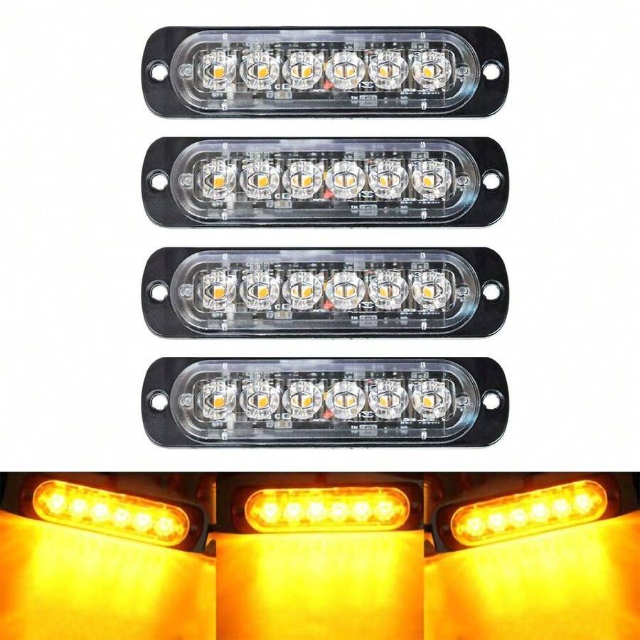 4Pack 6 LED Amber Strobe Lights Vehicles Trucks Emergency Strobe