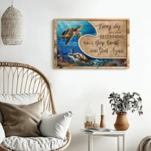 1 Pc Canvas Framed Wall Art Blue Ocean, Sea Turtle, Every Day Is A New Beginning - Jesus Landscape Canvas Prints, Wall Art For Living Room Bedroom Bathroom Modern Wall Deco Home Decorations