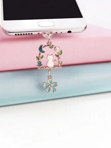 1 件装手机防尘塞金属花猫吊坠防尘塞合金心形流苏 Typec Lightning 手机防尘塞防水塞充电口塞 - 多色 - 查看 7