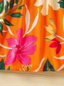 Girls' Soft & Comfortable Loose Fit Printed Sleeveless Dress, Fashionable & Minimalist, Summer - Coral Orange - View 5