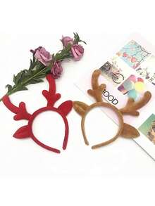 2 件装圣诞节装饰头带可爱毛绒鹿角鹿发带发饰适用于派对狂欢节角色扮演驯鹿 - 彩色 - 查看 2