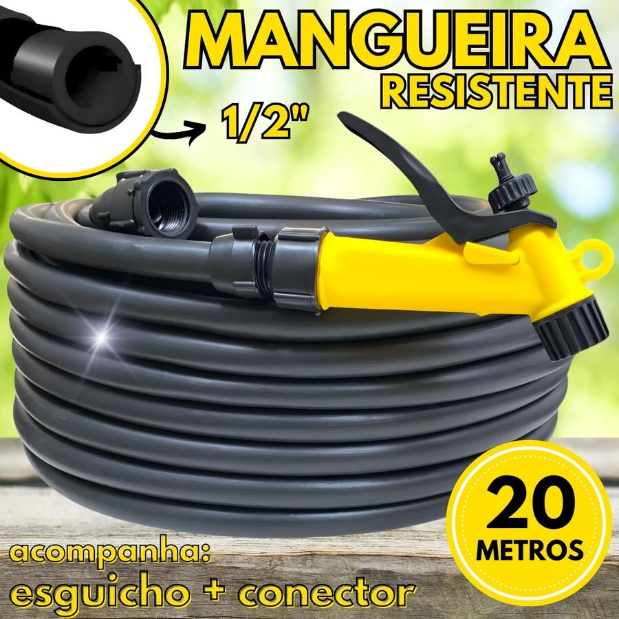 20 Meters Thick 1/2'' Anti-Twist Reinforced Flexible Strong Garden Hose With Nozzle And Connector Ready To Use - 黑色 - 查看 1