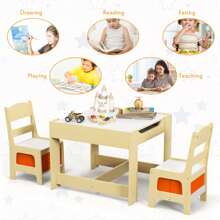 Lifezeal 3 In 1 Wood Activity Table Chair Set W/Storage Box - Natural - View 10