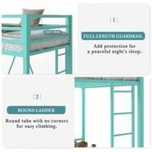 HOOMIC Twin Loft Bed Frame For Juniors & Adults, Heavy Duty Metal Loft Bed Twin Size With Full-Length Safety Guardrail & Removable Ladder, Space-Saving, Noise Free, Matte Black * Bed Frame Queen Queen Bed Frame Bed Frame Full Full Size Bed Frame King Size Bed Frame Twin Bed Frame Room Decor Home Decor Christmas Decor Bedroom Decor Valentine Day Decor Storage Living Room Decor Furniture House Decor