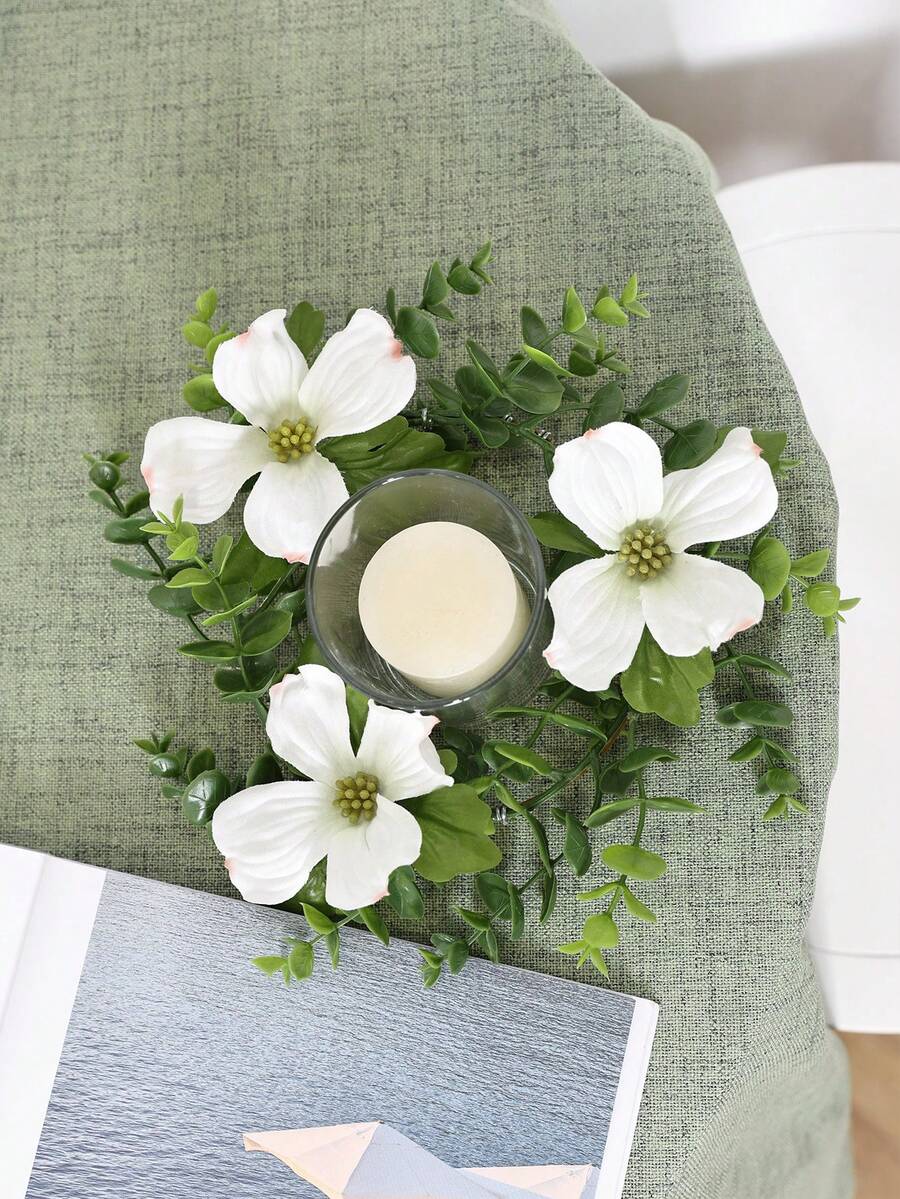 1pc Faux Dog & Wood Flower Leaves Circle Wreath For Wedding Outdoor