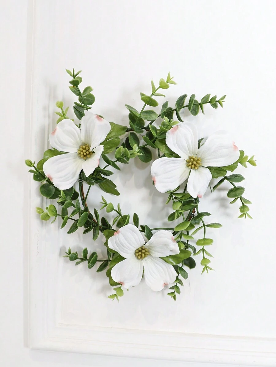 1pc Faux Dog & Wood Flower Leaves Circle Wreath For Wedding Outdoor