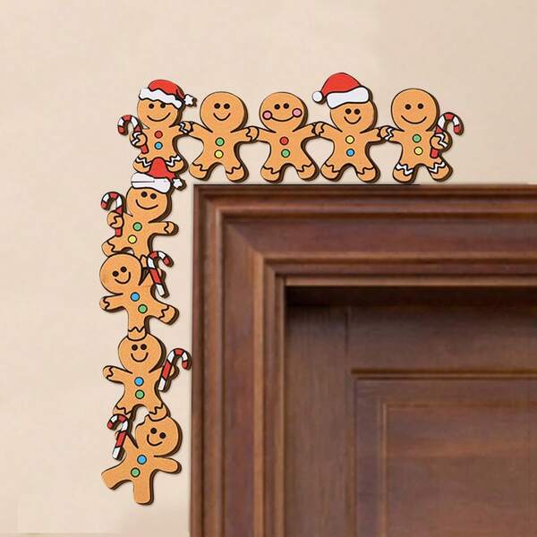 1 conjunto/2 peças charmoso sinal de canto de Natal de gengibre: decoração com moldura de madeira para sala de estar, quarto, escritório, interior e exterior