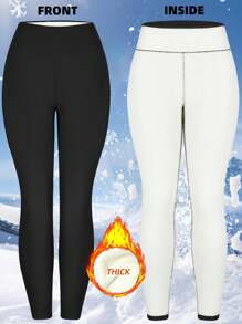 2Pcs/Set Autumn/Winter Thermal Lined Leggings, Casual High Waist Thermal Leggings, Outdoor Sports Winter Leggings Tights - Multicolor - View 4