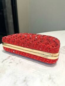 1 件女士新娘手拿包，红色水钻装饰晚宴包，适合婚礼、舞会、派对、正式场合，时尚斜挎链条包，时尚小钱包 - 紅色 - 查看 4