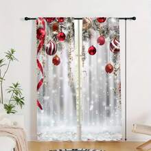 Set de 2 cortinas navideñas con diseño de copos de nieve y árbol - con ojales, cortinas de poliéster para sala de estar, dormitorio, cocina - decoración hogareña festiva de granja - Multicolor - Ver 5