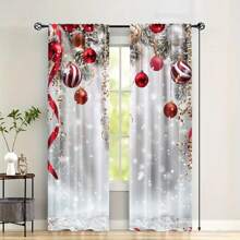 Set de 2 cortinas navideñas con diseño de copos de nieve y árbol - con ojales, cortinas de poliéster para sala de estar, dormitorio, cocina - decoración hogareña festiva de granja - Multicolor - Ver 6
