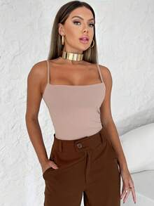 Bodysuit With Straps And Cups, Straight Neckline, Women's Fashion Trend, Blogger, Casual, Everyday - 米色 - 查看 1