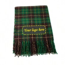 [Custom Made] 1pc Christmas Red & Green Plaid Brushed Knit Customized Embroidered Scarf, Fashion Warm Scarf For Autumn/Winter Outings