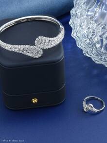 1 套优雅方晶锆石几何 18K 镀白金首饰套装，适合女性生日佩戴（无包装盒发货） - 銀色 - 查看 4