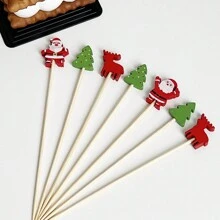 50/100pcs/Pack Christmas Pattern Bamboo Skewers, Christmas Tree, Santa Claus, Snowman Cake Toppers, Holiday Supplies, Disposable Artistic Toothpicks, Fruit Dessert Forks, Fruit Picks, Suitable For Christmas Parties, Perfect Gift - Multicolor - View 16