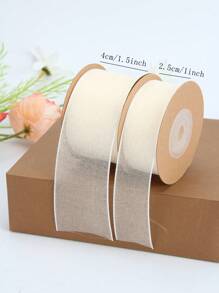1 Roll 1.5 Inch Wide Ribbon, 354 Inch Long Beige Sheer Ribbon, For Flower Gift, Present, Valentine's Day, Wedding, Festival, Bouquet, Cake Wrapping, Decoration, Bowknot, Satin Ribbon - Beige - View 3