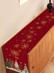 1pc Christmas Table Runner Rectangular Festive Table Decoration Red Christmas Tree Design Suitable For Festive Dining Indoor And Outdoor Use - Red - View 3