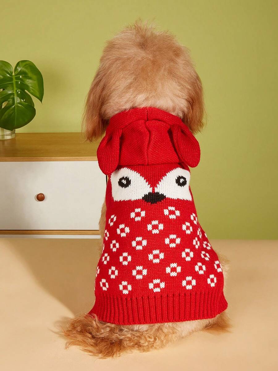 1 件宠物狗博美犬泰迪卡通狐狸连帽毛衣适合小型/中型犬、柯基犬衣服