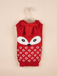 1 件宠物狗博美犬泰迪卡通狐狸连帽毛衣适合小型/中型犬、柯基犬衣服 - 紅色 - 查看 6