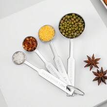 4pcs Silver Set Stainless Steel Measuring Spoon Baking Measuring Spoon Household Weighing Tool Spoon Seasoning Spoon Scale Measuring Spoon - Multicolor - View 3
