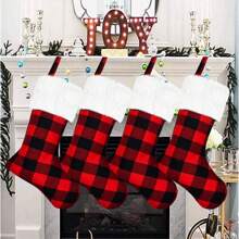 Christmas Stockings- 4 Packs 18" Buffalo Plaid Christmas Stockings With Plush Fluffy Cuff, Classic Large Christmas Stockings Decorations For Family Christmas Holiday Party (Black And White) - Black and White - 4 Pack - View 8