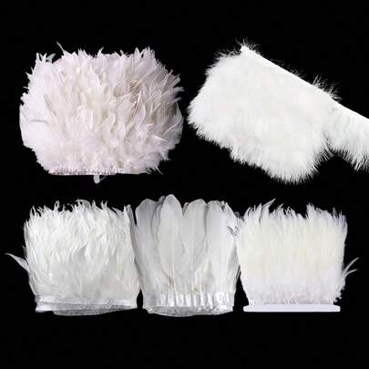 1M/39inch White Feathers Trim Ribbon Crafts DIY Clothing Party Plume Christmas Artificial Feather Jewelry Making Wedding Handmade Decor