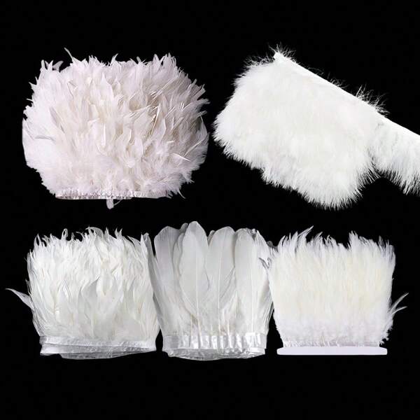 1M/39inch White Feathers Trim Ribbon Crafts DIY Clothing Party Plume Christmas Artificial Feather Jewelry Making Wedding Handmade Decor