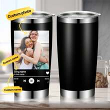 1 pièce Gobelet en acier inoxydable de 20 oz personnalisé avec album photo personnalisé, nom de lecteur de musique, nom de chanson. Tasse à eau/café avec couvercle et paille. Cadeau pour petit ami/petite amie, cadeau d'anniversaire, cadeau pour elle, cadeau de couple personnalisé - Vert herbe - Voir 3