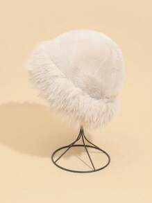 1pc Solid Color Vintage Fleece Ear Muff Beanie Hat, Thick Warm Windproof Bucket Hat For Women, Autumn/Winter - Cap - View 5