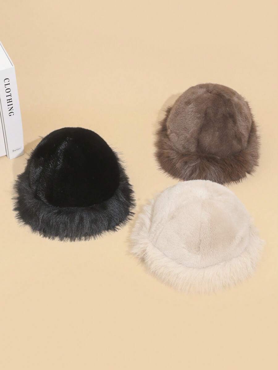 1pc Solid Color Vintage Fleece Ear Muff Beanie Hat, Thick Warm Windproof Bucket Hat For Women, Autumn/Winter - Cap - View 1