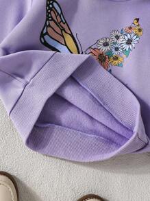 2pcs/Set Baby Girls Cute Simple Butterfly Print Hooded Long Sleeve Sweatsuit, Spring/Autumn - Multicolor - View 7