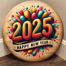 1 pièce Couronne Rétro 2025 Bonne Année - Vintage, 8x8 pouces, multicolore, ronde, faux bois, décorative murale, décoration maison/chambre/porche, cadeau de fête, texte en anglais, polyvalent