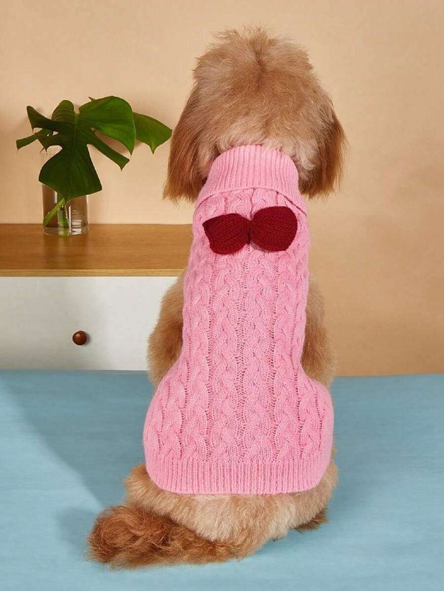 全新圆领纯色蝴蝶结针织纹理泰迪熊毛衣 - 灰色 - 查看 1