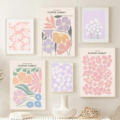 1pc Flower Market Wall Art Colorful Canvas Painting Nordic Plant Poster Printed Picture Of The Living Room Decorative Painting No Frame