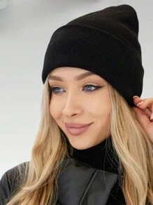 1 Stück einfarbige gestrickte Beanie, Unisex Mütze, Y2K Stil Outdoor warme gestrickte Kappe, lässiger vielseitiger Winterkälte-Hut geeignet für den täglichen Arbeitsweg - A - Übersicht 4