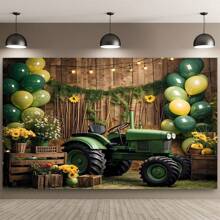 1 件复古拖拉机背景、绿色气球向日葵派对装饰、摄影背景室内外装饰用品，多种尺寸（210*150/150*100/100*75CM） - 彩色 - 查看 2
