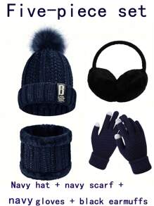 Conjunto de cinco o siete piezas de gorro, bufanda, orejeras, guantes y calcetines para mujer para otoño e invierno. Gorro de punto grueso y aterciopelado, resistente al viento y al frío, bufanda de punto, guantes de punto, orejeras cálidas, calcetines cálidos. Regalos de invierno para mujeres