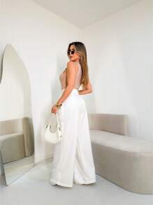 Louis Marrant Women's Wide Leg Pants With One Button, Open Zipper And Front Pocket - trắng - Xem 4