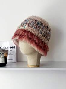 1 件装多巴胺女士保暖渔夫帽，秋冬季，百搭彩色彩虹拼布毛绒绒护耳针织渔夫帽，复古蓬松拼布甜美针织帽，保暖护耳防寒百搭渔夫帽 - 彩色 - 查看 3