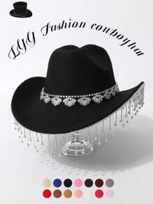 1pc Vrouwen Vlinder Pailletten Strass Western Cowgirl Hoed, Glinsterende Kristallen Regendruppel Casual Kleine Fedora Hoed Geschikt Voor Feest, Festival, Alledaags