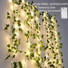 1pc 2M/5M/10MGreen Leaf Vine Decorative String Lights, Battery Powered, Hanging Vine, For Bedroom, Party, Wedding, Christmas, Thanksgiving, Four Seasons Decoration, Home, Fireplace, Stairs, Handrails, Balcony, Corridor, Curtain Decoration(Purchase Multiple Items To Achieve The Main Image Effect)