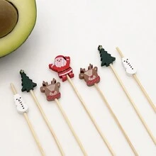 50/100pcs/Pack Christmas Pattern Bamboo Skewers, Christmas Tree, Santa Claus, Snowman Cake Toppers, Holiday Supplies, Disposable Artistic Toothpicks, Fruit Dessert Forks, Fruit Picks, Suitable For Christmas Parties, Perfect Gift - Multicolor - View 20