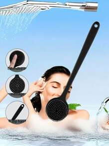 Double Sided Silicone Back Scrubber, 1 Long Handled Soft Silicone Massage Bath Brush - Gentle Back Scrubber, Deep Cleansing And Skin Care, Promotes Blood Circulation, Battery Free, Used For Bathroom Small Tools Home Bathroom Decor Summer - Black - View 8