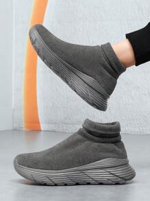 女士针织网眼透气轻便一脚蹬圆头休闲运动鞋，适合跑步、健身、散步和日常穿着 - 軍綠色 - 查看 6