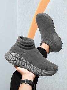 女士针织网眼透气轻便一脚蹬圆头休闲运动鞋，适合跑步、健身、散步和日常穿着 - 軍綠色 - 查看 2