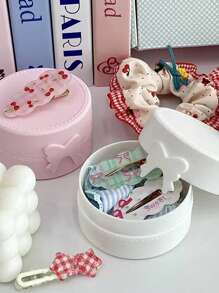 1pc Cute Bowknot Mini Horse Makeup Storage Box, Jewelry Organizer, Portable Dustproof Round Box For Unisex, Suitable For Outdoor Travel, Office, School, Daily Use Valentine's Day Back To School