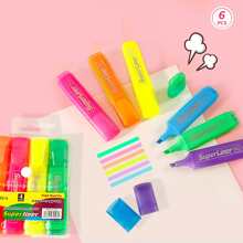 1Set Classic Marker Pen, 6-Color Diagonal Colored Marker Pen, Thick Headed Fluorescent Office Label Pen Back To School - Multicolor - View 9